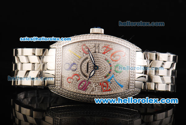 Franck Muller Curvex Color Dreams Swiss ETA 2836 Automatic Movement Full Steel with Diamond Dial/Bezel and Colourful Arabic Numeral Markers - Click Image to Close